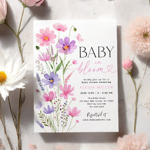 Sweet Pink Baby in Bloom Wildflower Baby shower Kaart