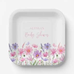 Sweet Pink Baby in Bloom Wildflower Baby shower Papieren Bordje