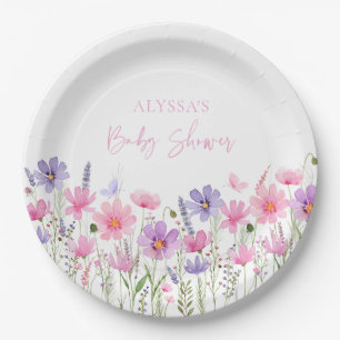 Sweet Pink Baby in Bloom Wildflower Baby shower Papieren Bordje