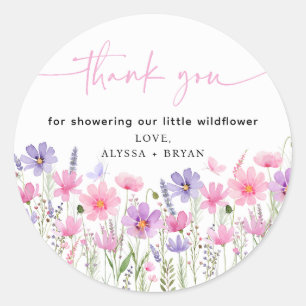 Sweet Pink Baby in Bloom Wildflower Baby shower Ronde Sticker