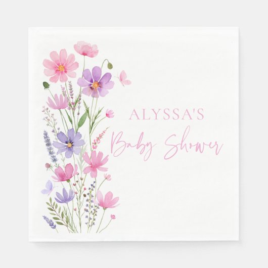 Sweet Pink Baby in Bloom Wildflower Baby shower Servet (Voorkant)