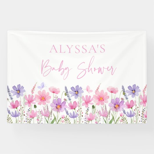 Sweet Pink Baby in Bloom Wildflower Baby shower Spandoek (Horizontaal)