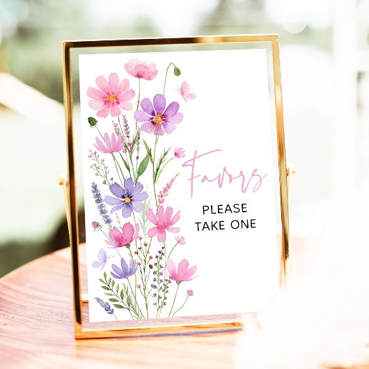 Sweet Pink Baby in Bloom Wildflower Favors Sign Poster
