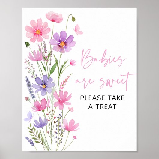 Sweet Pink Baby in Bloom Wildflower Treats Sign Poster (Voorkant)