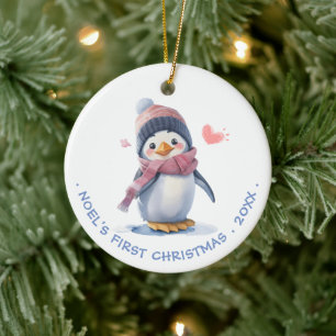 Sweet Pink Baby Penguin   Baby's eerste kerst Keramisch Ornament