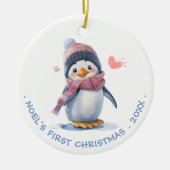 Sweet Pink Baby Penguin | Baby's eerste kerst Keramisch Ornament (Voorkant)