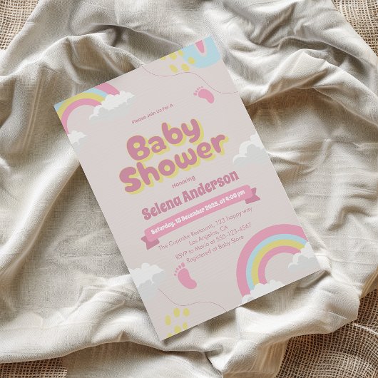 Sweet Pink Baby shower Uitnodigen met regenbogen Kaart