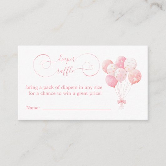 Sweet Pink Balloons Baby shower Luier Raffle Informatiekaartje (Voorkant)