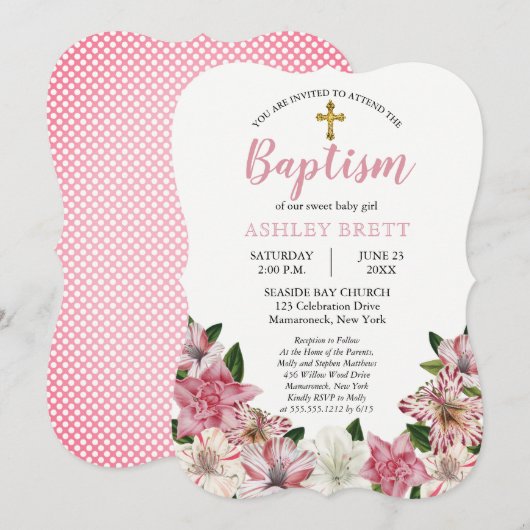 Sweet Pink |  Baptisme Kaart (Voorkant / Achterkant)