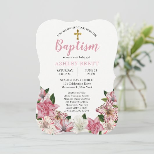 Sweet Pink |  Baptisme Kaart (Staand voorkant)