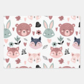 Sweet Pink Bear Fox And Bunny Forest Inpakpapier Vel (Voorkant 2)