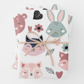 Sweet Pink Bear Fox And Bunny Forest Inpakpapier Vel (In situ)