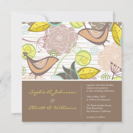 Sweet Pink Birds Floral Garden Weddenschap Kaart (Voorkant)