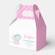 Sweet Pink Birthday Favor Box met olifant