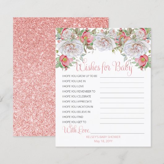 Sweet Pink Blooms Pink Girl Shower wenst Baby (Voorkant / Achterkant)