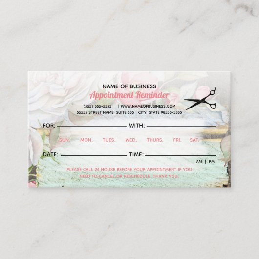 Sweet Pink Blossom Bloemen Haarsalon Afspraak Afsprakenkaartje (Voorkant)