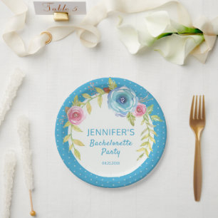 Sweet Pink Blue Boho Floral Bachelorette Party Papieren Bordje