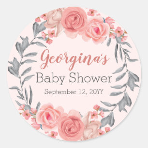 Sweet Pink Blush Floral Wreath Girl Baby shower Ronde Sticker