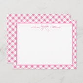 Sweet Pink Bow and Gingham Note Card Notitiekaartje (Voorkant / Achterkant)