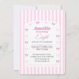 Sweet Pink Bow Coquette 8th Birthday Party Kaart