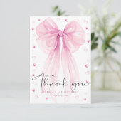 Sweet Pink Bow First Birthday Thank You Card Bedankkaart (Staand voorkant)