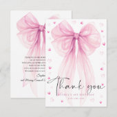 Sweet Pink Bow First Birthday Thank You Card Bedankkaart (Voorkant / Achterkant)