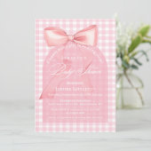 Sweet Pink Bow Gingham Arch Girl Baby shower Kaart (Staand voorkant)