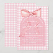 Sweet Pink Bow Gingham Arch Girl Baby shower Kaart (Voorkant / Achterkant)