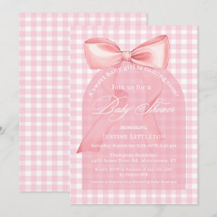 Sweet Pink Bow Gingham Arch Girl Baby shower Kaart