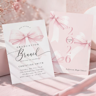 Sweet Pink Bow Graduation Brunch Invitation Aankondiging