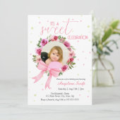 Sweet Pink Bow Roos Bloemen Foto Verjaardag Kaart (Staand voorkant)