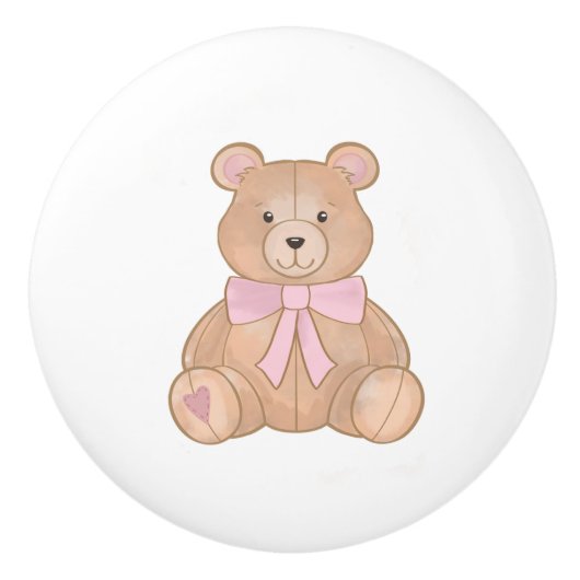 Sweet Pink Bow Teddy Kwekerij Kind Kamer Keramische Knop (Voorkant)