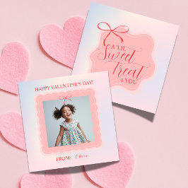 Sweet Pink Bow Valentine's Classroom Photo Card Notitiekaartje