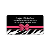 Sweet Pink Bow zebra Elegante adresetiketten Etiket (Voorkant)