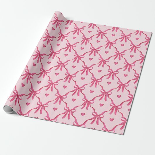 Sweet Pink Bows Wrapping Paper Cadeaupapier (Uitgerold)