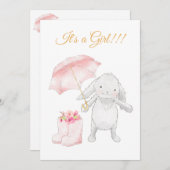 *~* Sweet Pink Bunny Umbrella Shower Uitnodiging (Voorkant / Achterkant)