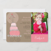 Sweet Pink Cake Girl Birthday Party Photo Invite Kaart (Voorkant)
