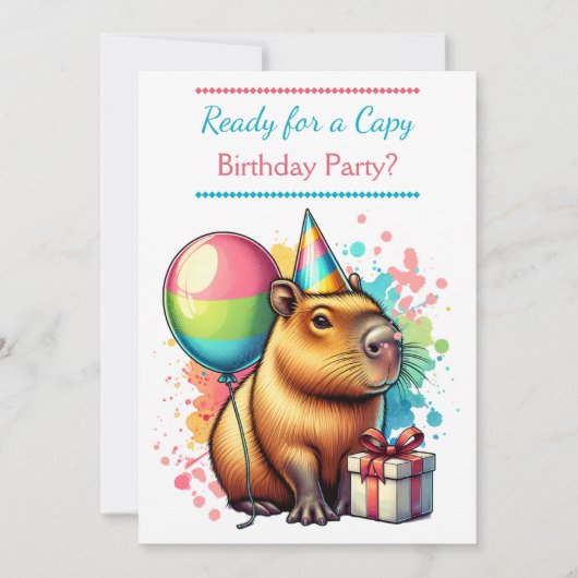 Sweet Pink Capybara thema Verjaardagsfeestje voor  Kaart (Voorkant)