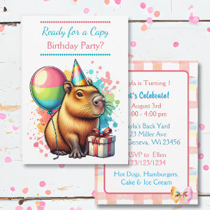 Sweet Pink Capybara thema Verjaardagsfeestje voor Kaart