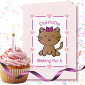 Sweet Pink Cat Cartoon Schattig Kitten Verjaardag Kaart