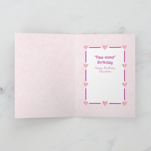 Sweet Pink Cat Cartoon Schattig Kitten Verjaardag Kaart (Binnen)