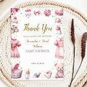 Sweet Pink Charming Baby shower Bloemen Bedankkaart