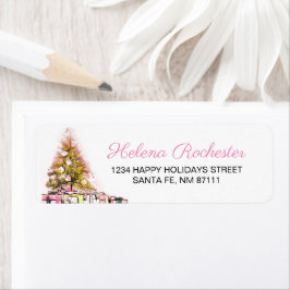 Sweet Pink Christmas Tree & Cadeaus Vakantie Etiket