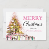 Sweet Pink Christmas Tree & Cadeaus Vakantie Feestdagenkaart (Voorkant)
