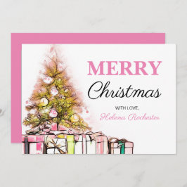 Sweet Pink Christmas Tree & Cadeaus Vakantie Feestdagenkaart