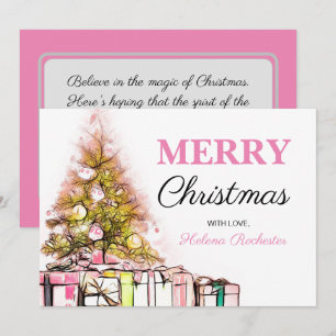 Sweet Pink Christmas Tree & Cadeaus Vakantie Feestdagenkaart
