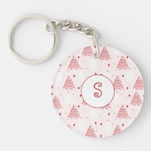 Sweet Pink Christmas Tree Initiaal Sleutelhanger (Voorkant)