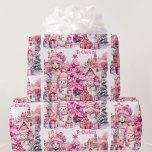 Sweet Pink Christmas Voeg meisjesnaam sneeuwmanboo Cadeaupapier<br><div class="desc">Sweet Pink Christmas Voeg meisjesnaam Snowman Tree Wrapping Paper</div>