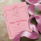 Sweet Pink Coquette Bow 1st Birthday Heart Cake Kaart