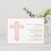Sweet Pink Cross Baptism Christening Uitnodiging (Staand voorkant)